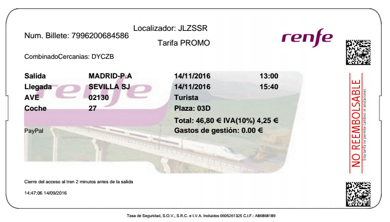 barrera Terapia Y equipo Spanish exercise: Train ticket, billete de tren - TANDEM Madrid
